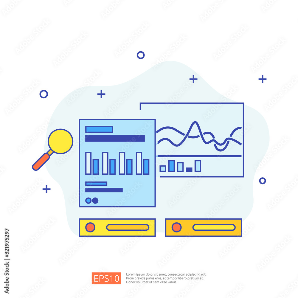 Poster digital graph data for seo analytics and strategic. statistics information, financial audit report d