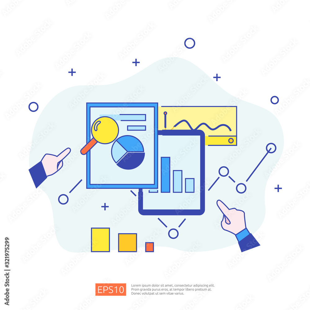 Poster digital graph data for seo analytics and strategic. statistics information, financial audit report d