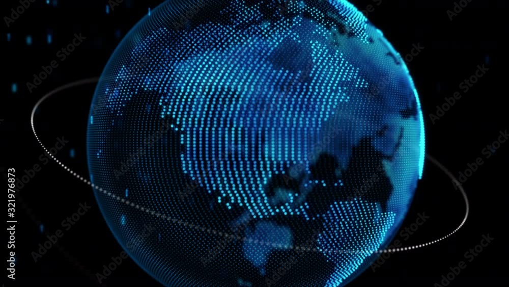 Aufkleber spinning globe dot world map with particle and lighting effect, dark and grain processed