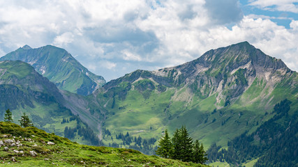 Fototapeta na wymiar Switzerland, Panoramic view on green Alps around Saxeten valley
