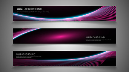 rectangular vector banner design with line curved on a black background.