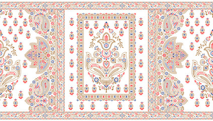 Seamless brown border on white background with traditional Asian design elements © malkani