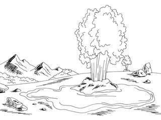Geyser mountains graphic black white sketch landscape illustration vector