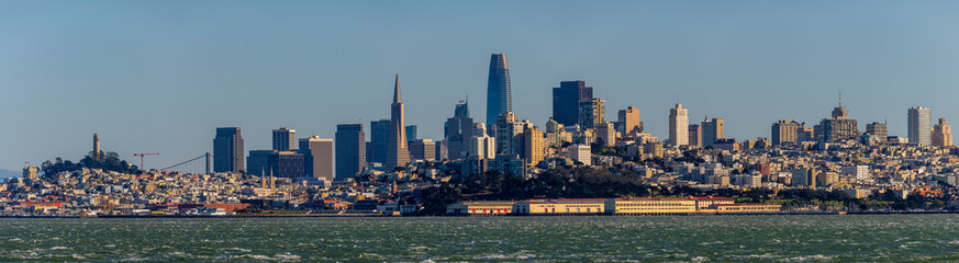 Fototapeta premium San Francisco, Ca. skyline and cityscape seen from across the water in Sausalito