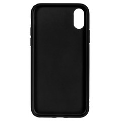 Black silicone case for smartphone or phone with cutouts for the camera. Front view isolated on white background