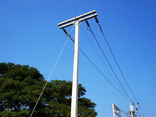 Guy Wire and high voltage cable on the pole It is a cable for fixing the posts and electrical wires...