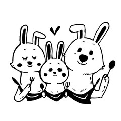 うさぎの家族のイラスト　父＆母＆こども