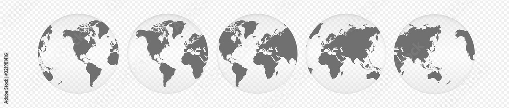 Wall mural realistic world map on globe shape with transparent shadow isolated with clipping path. globes of ea
