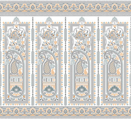 Seamless paisley border on white background with traditional Asian design elements