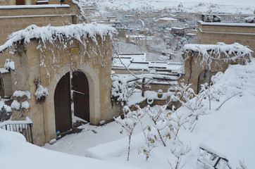 Snow covered the neighbourhood of Cappadocia.
