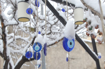 Nazar Boncugu in Turkish refers to a very traditional item in Turkey, it's a blue bead used as a talisman which is beleived that it would protect you against the evil-eye.