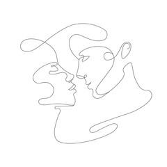 Continuous one single line, kiss  two lovers