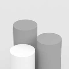 3d gray white cylinder podium minimal studio background. Abstract 3d geometric shape object illustration render. Display for cosmetic perfume fashion product.