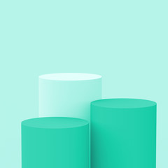 3d green turquoise pastel cylinder podium minimal studio background. Abstract 3d geometric shape object illustration render. Display for cosmetic perfume fashion product.