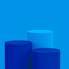 3d blue cylinder podium minimal studio background. Abstract 3d geometric shape object illustration render. Phantom blue color.Display for technology Innovation product.