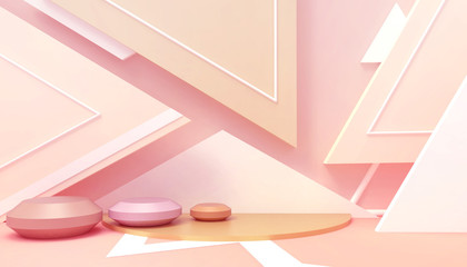 Podium Triangular Modern Geometric shapes Creative Abstract composition and minimal art Concept on Yellow - Orange wall Background - 3d rendering