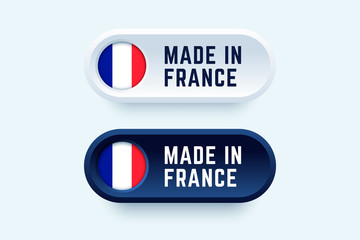 Made in France. Vector sign in two color styles with the national french flag for national products and producers.