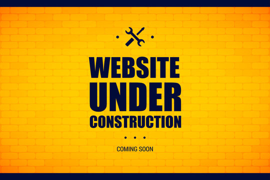 Website under construction sign on a brick wall. Vector illustration for website maintenance and repairing.