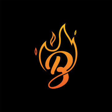 Flame B Letter Logo Design Icon with Orange Yellow Colors and Flames Vector Illustration.