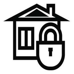 The house is locked. A house with a pipe and a padlock in the foreground. Vector icon. Safeguard, protection and security.