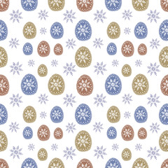 Easter illustration. Elegant eggs with patterns. Drawn by hand. Holiday, celebration, congratulations. Background, print, textiles, paper. Spring, traditions. Seamless pattern.
