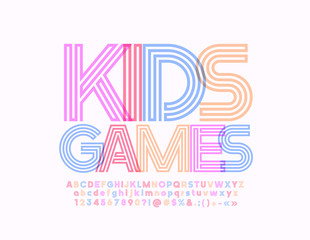 Vector colorful logo Kids Games. Stylish Modern Font. Brightl Alphabet Letters and Numbers. Graphic style Font.