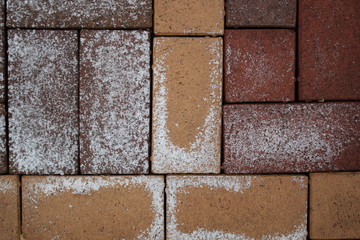 Closeup of different coloured outdoor floor bricks.