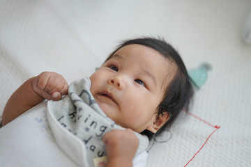 Baby face when awaking from sleeping.