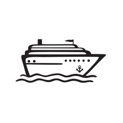 Sea cruise liner. Cartoon linear vector icon isolated on white background.