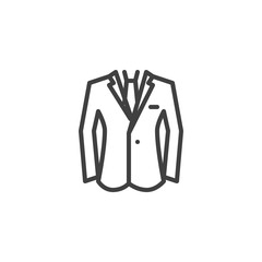 Business suit jacket line icon. linear style sign for mobile concept and web design. Men's jacket with necktie outline vector icon. Symbol, logo illustration. Vector graphics