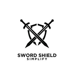 two sword and shield logo icon design vector