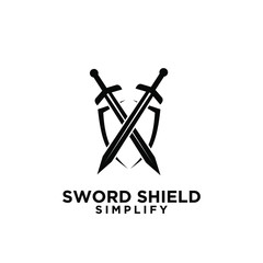 two sword and shield logo icon design vector
