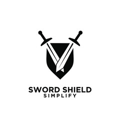 two sword and shield logo icon design vector