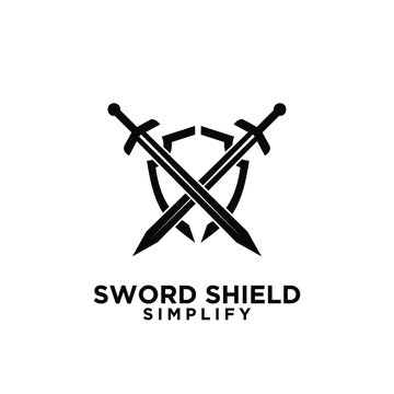 Two Sword And Shield Logo Icon Design Vector