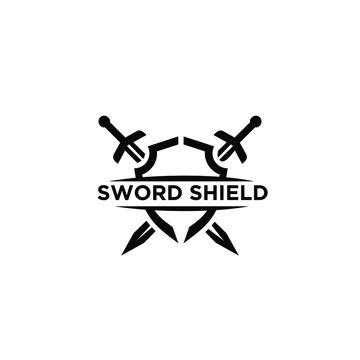 two sword and shield logo icon design vector