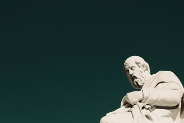 Statue of the ancient Greek philosopher Plato in Athens, Greece..