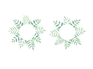 Obraz premium Green leaves watercolor frame. Hand drawn watercolor foliage. Perfect for greeting cards, invitations, thank you, wedding cards. Botanical border. Copy space. Stock illustration. 