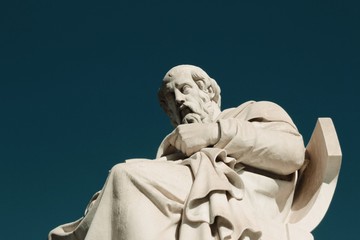 Statue of the ancient Greek philosopher Plato in Athens, Greece.	