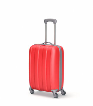Red suitcase isolated on white. Clipping path included