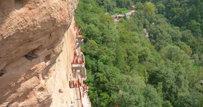 Maijishan Cave-Temple Complex in Tianshui city, Gansu Province China. A mountain with religious caves on the Silk Road
