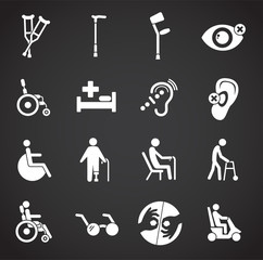 Human disabilities related icons set on background for graphic and web design. Creative illustration concept symbol for web or mobile app