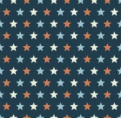 Retro star seamless pattern.American patriotic. Vintage colors and blue background.