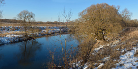 Fishing on the river, beautiful panorama.