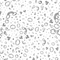 Cute seamless pattern with rainbow and cloud. Doodles Hand painted vector background