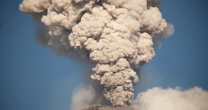 Violent volcanic eruption. Reventador volcano erupting in February 2020. The mountain is situated in a remote part of the Ecuadorian Amazon surrounded by rainforest. Time lapse.