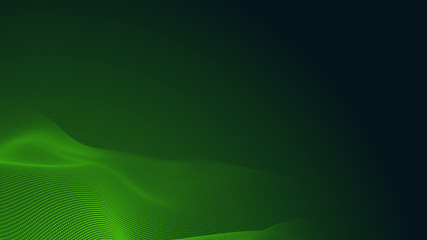 Dot green wave light screen gradient texture dark background. Abstract  technology big data digital background. 3d rendering.