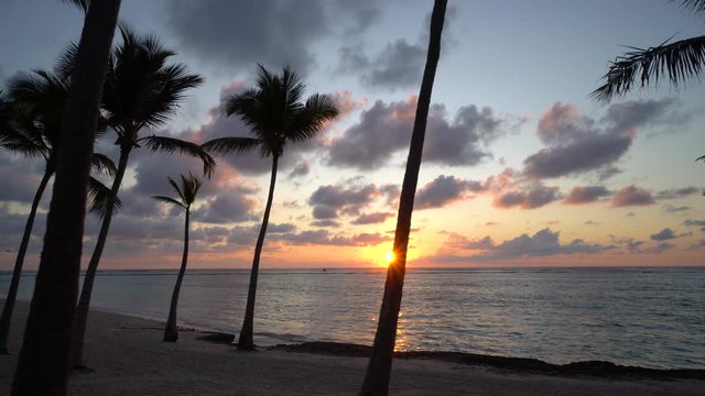 Sandy beach at sunrise in Punta cana, Dominican republic