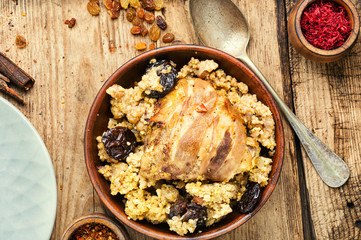 Millet porridge with chicken.