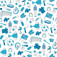 Sports pattern with soccer / football symbols in modern flat style.