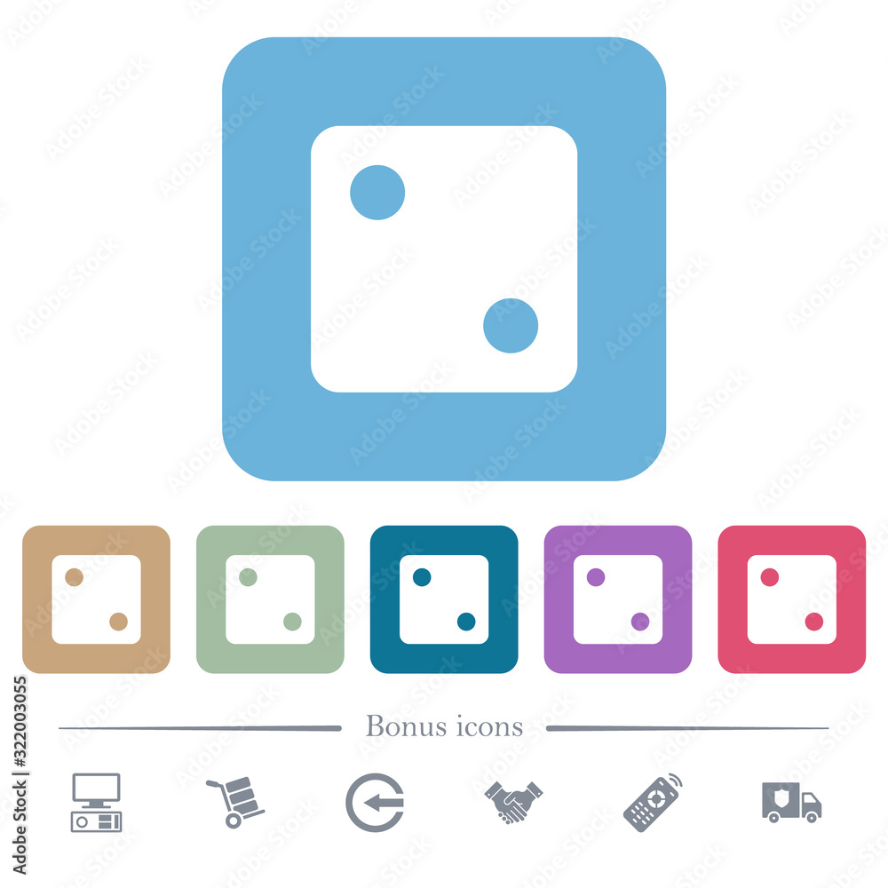 Poster dice two flat icons on color rounded square backgrounds